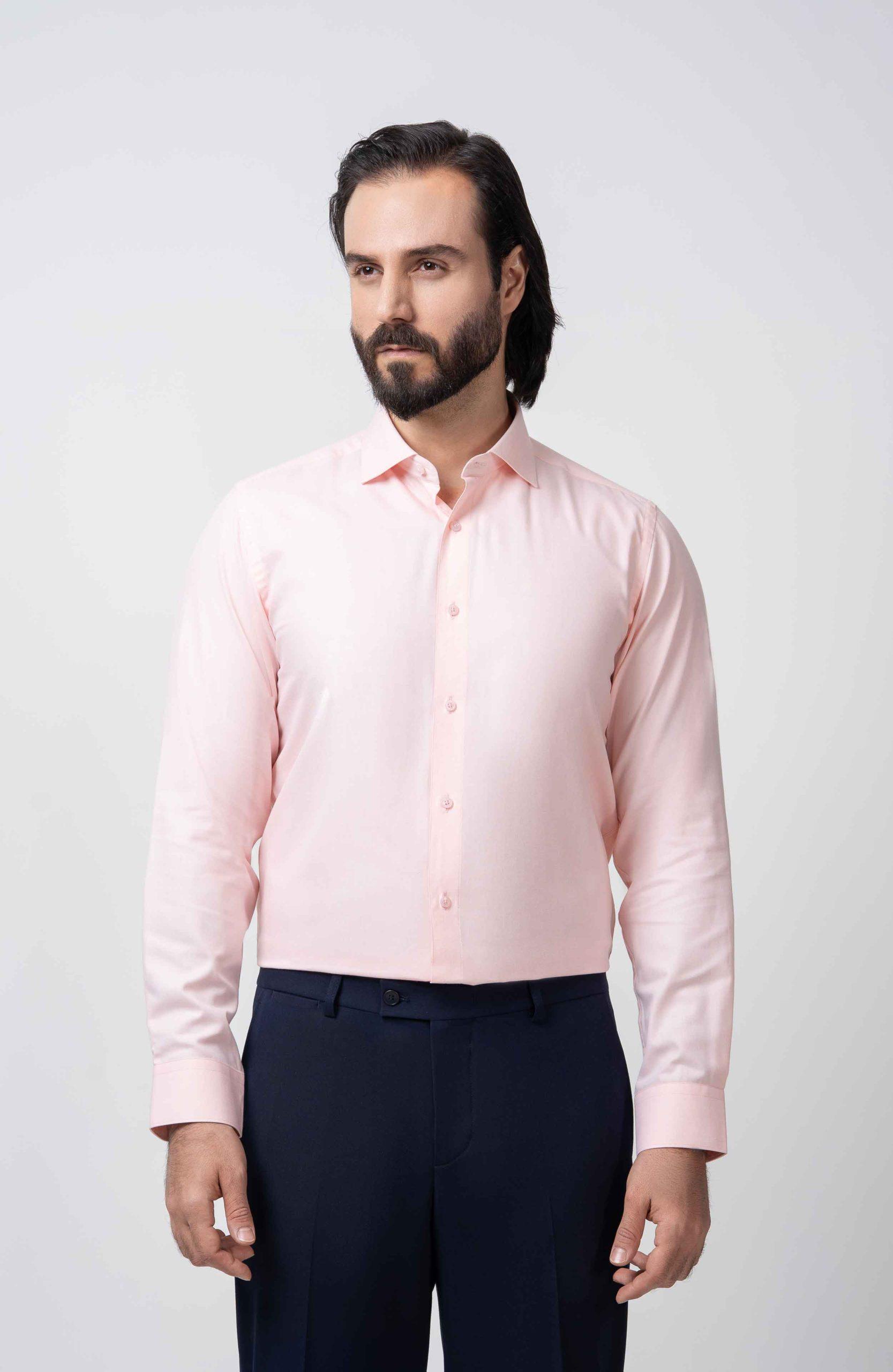 pink-Men's-shirt-felora-SHI116 پیراهن مردانه ساده یقه بک SHI116