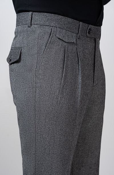 gray men's pants T44 detail شلوار مردانه پشمی جیب نقابدار T44 طوسی