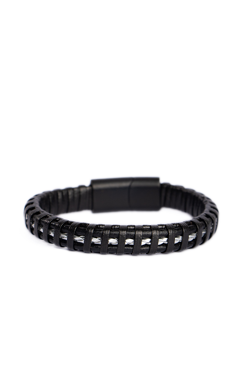 Men's leather bracelet front BR018 دستبند مردانه از جنس چرم و استیل BR018 لادومیر مشهد