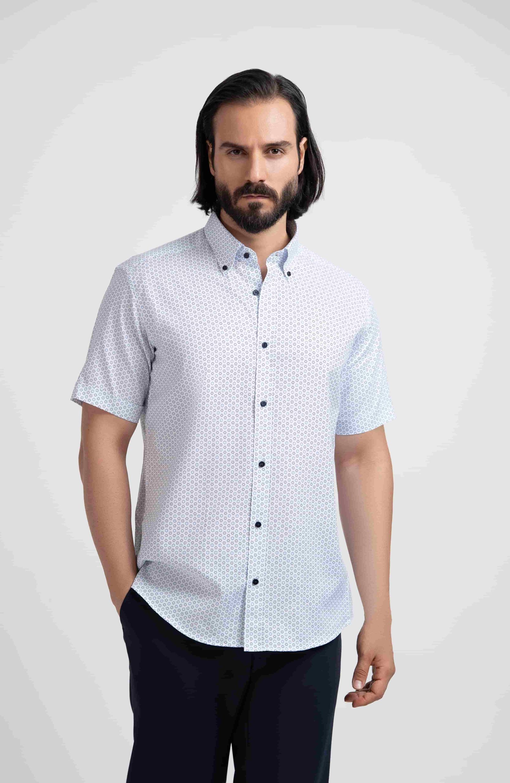 Men's shirt P143 پیراهن مردانه آستین کوتاه P143 سفید سرمه ای