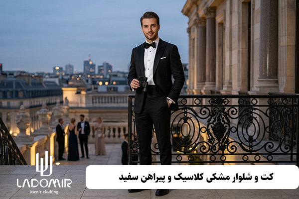 ست کردن کت شلوار مشکی با پیراهن سفید برای عقد محضری