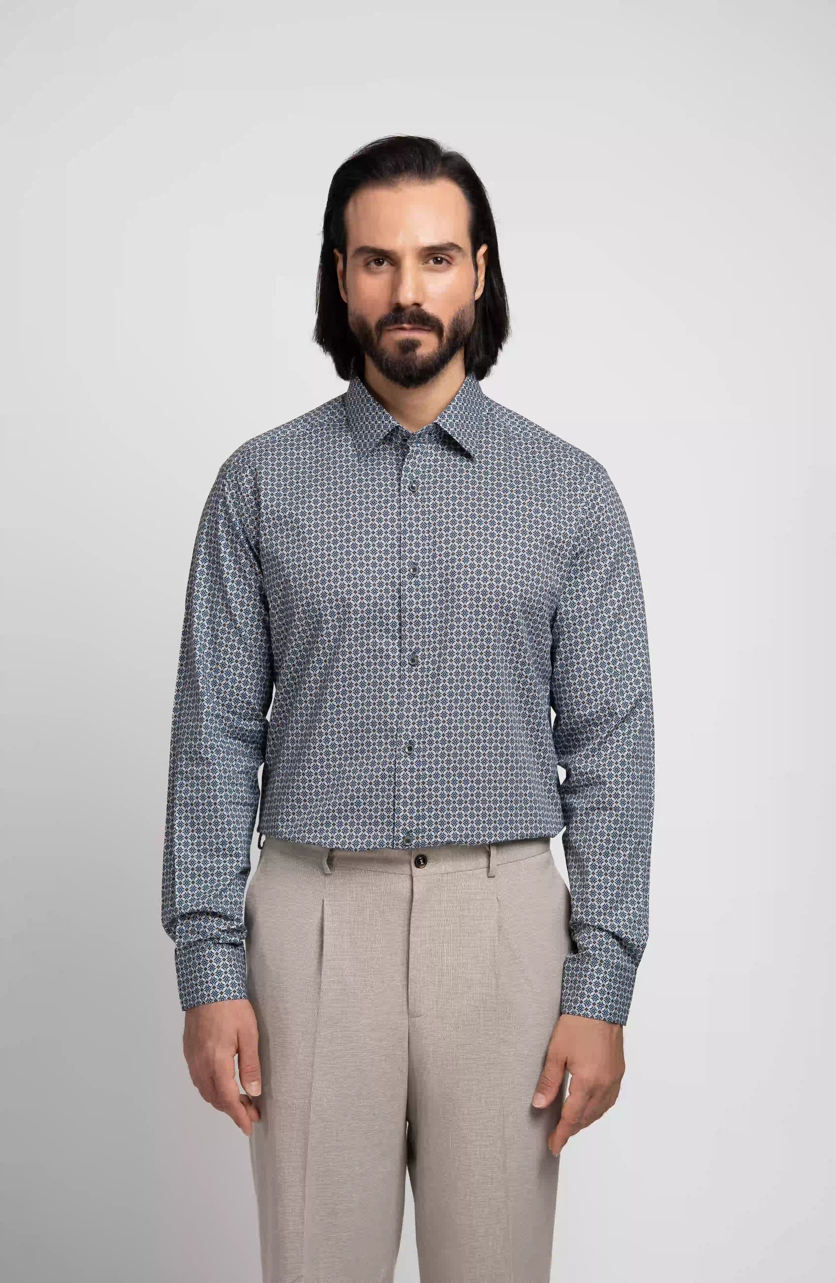 Men's shirt p126 پیراهن طرح دار خشتی P126