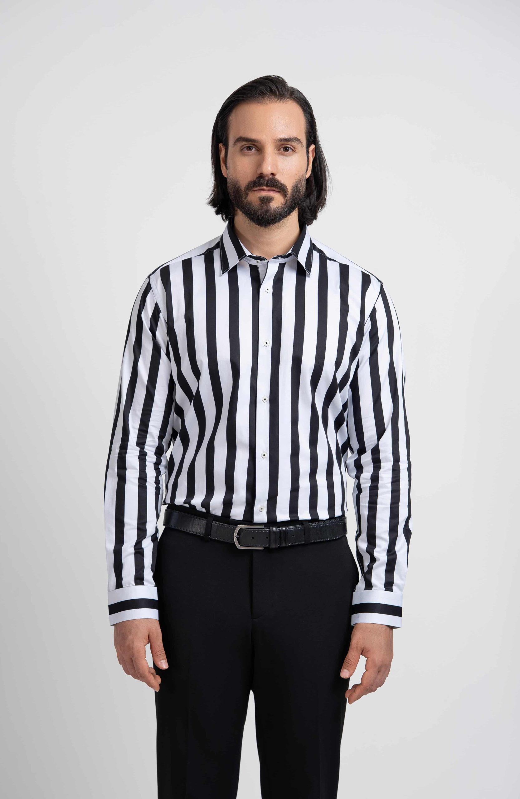 Men's shirt p157 black & white پیراهن مردانه دیپلماتP157