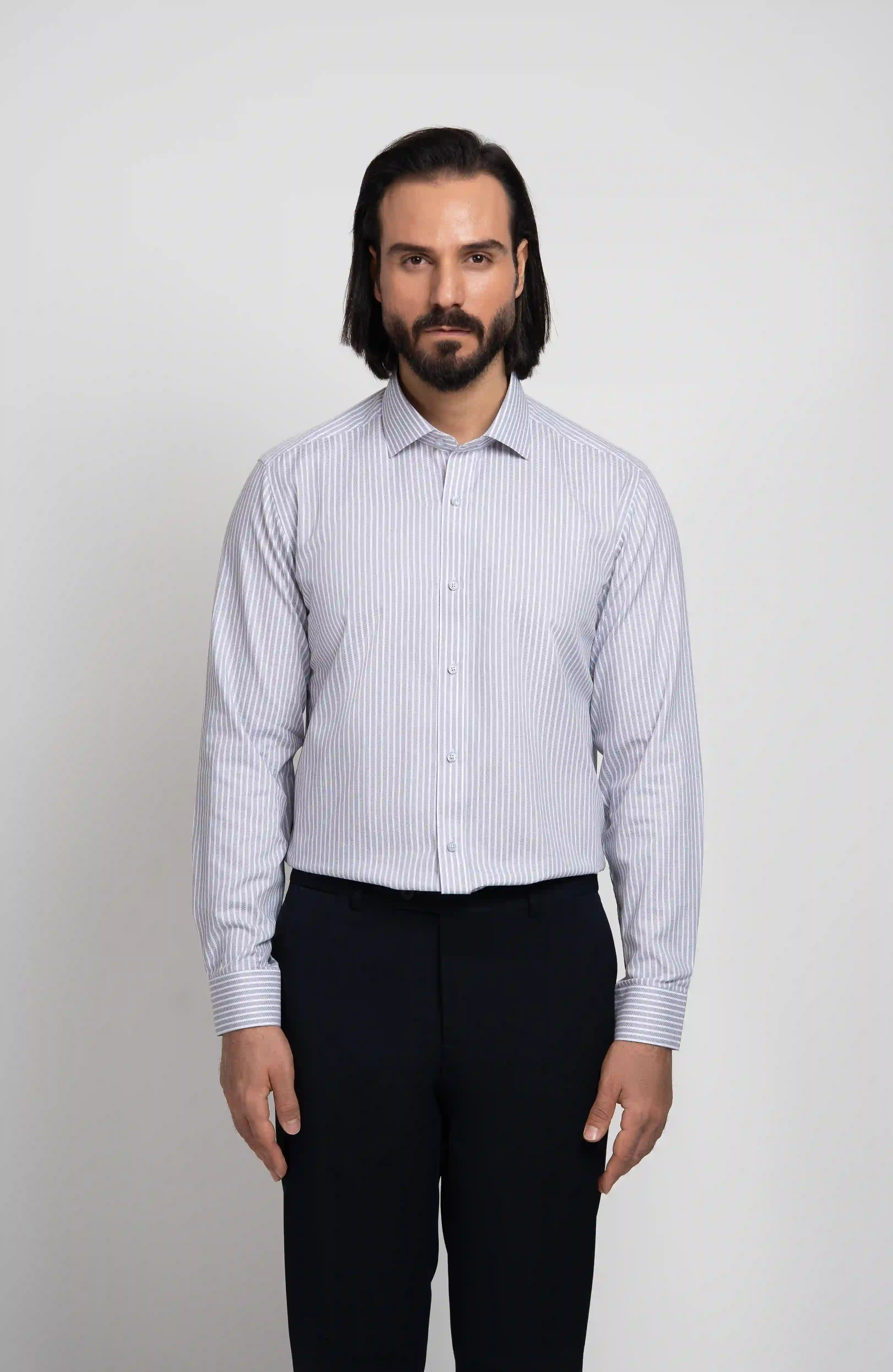 Gray Men's shirt p171 پیراهن مردانه حصیری دیپلمات P171 خاکستری سفید
