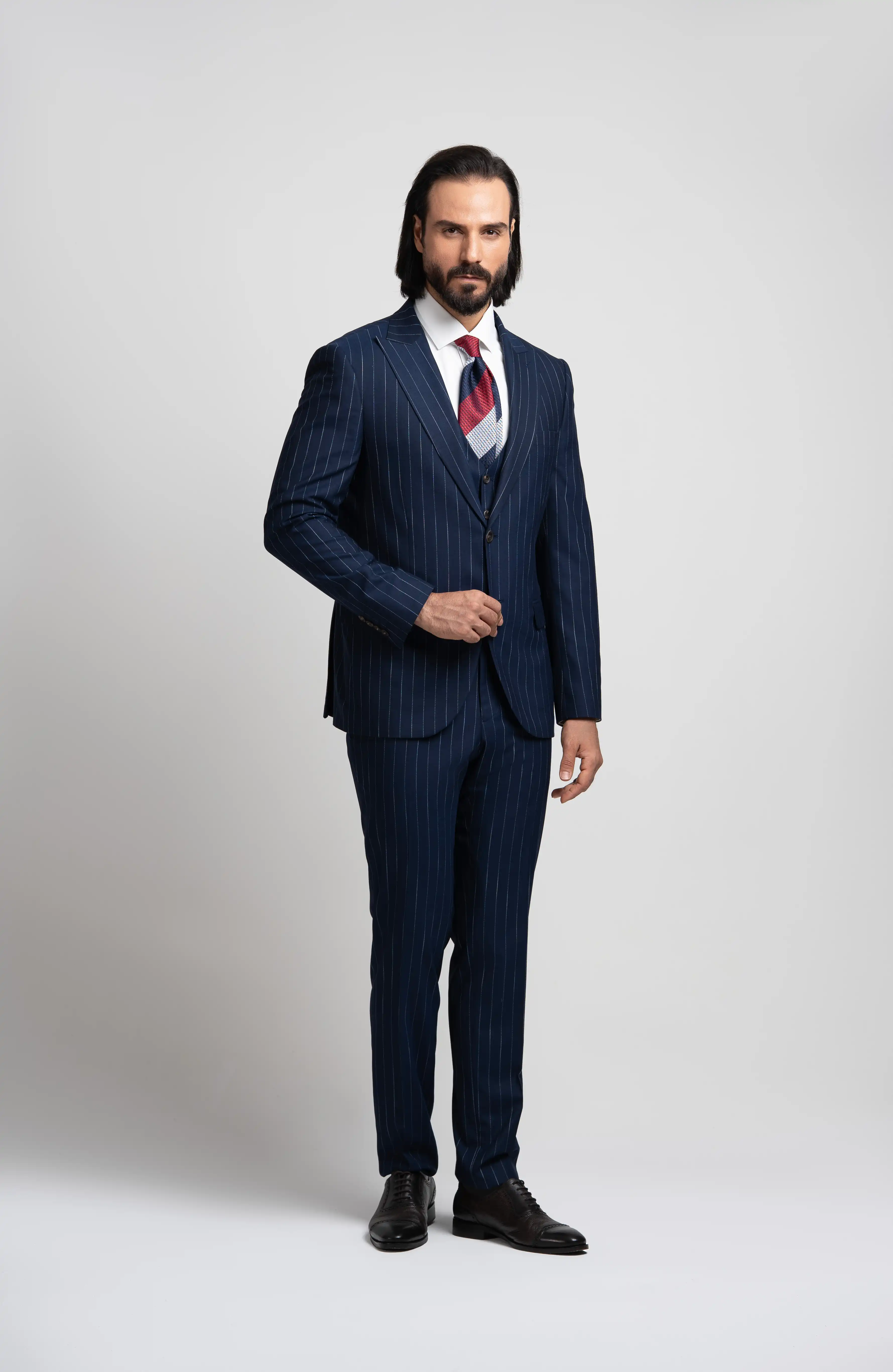 Men's suit sv50 dark blue کت و شلوار ژیله یقه بلیزر مردانه SV50 آبی تیره لادومیر