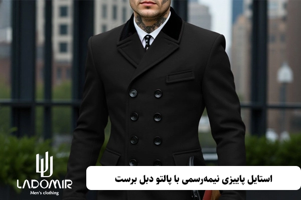استایل پاییزی نیمهرسمی با پالتو دبل برست