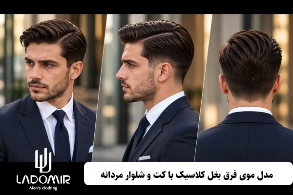 مدل موی فرق بغل کلاسیک با کت و شلوار مردانه